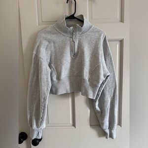 Aerie Light Gray Cropped Quarter-Zip Sweater M